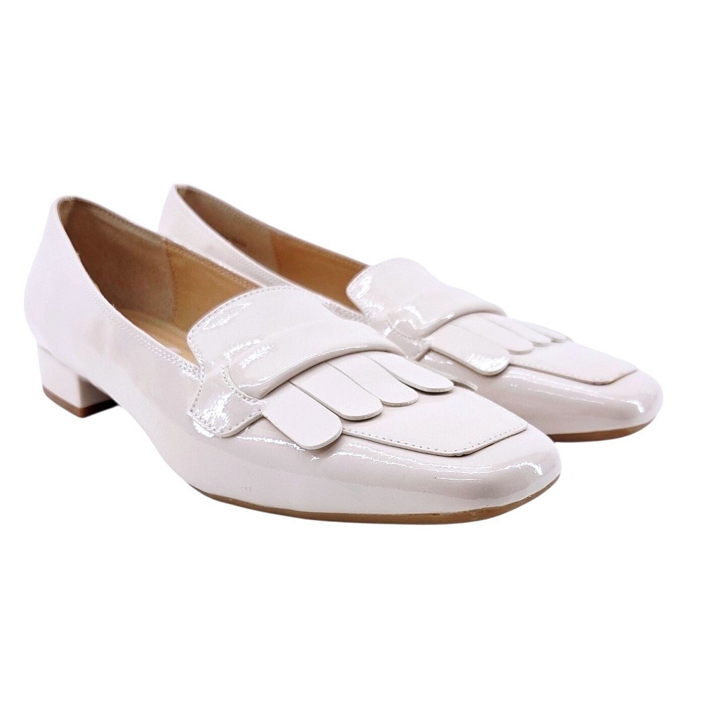Adrienne Vittadini Cream Block Heel Fringe Patent Loafer - Size 10